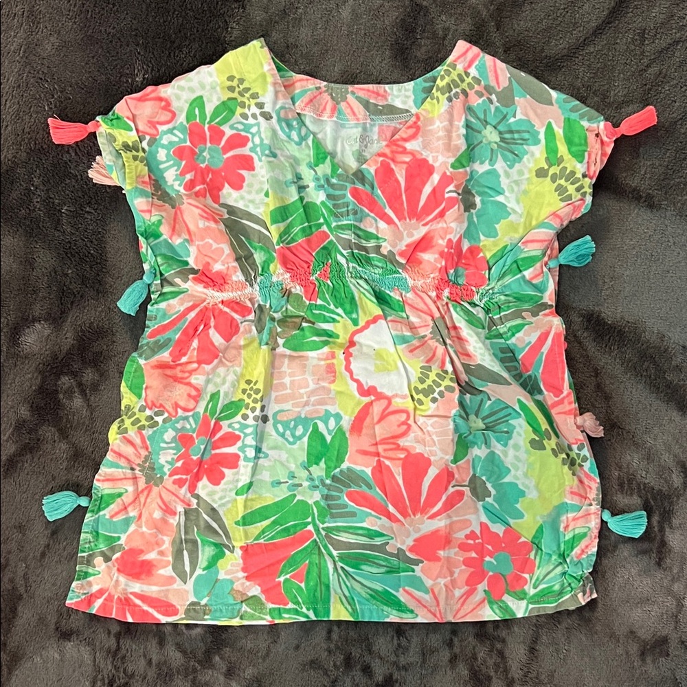 Cat & Jack Colorful Floral Kids Blouse with Tassels